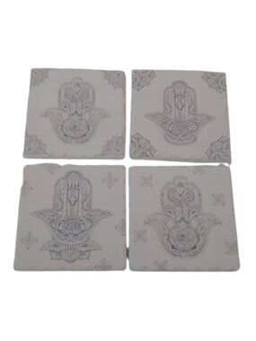 Hamsa Hand of Fatima Coasters, Black White, set of 4